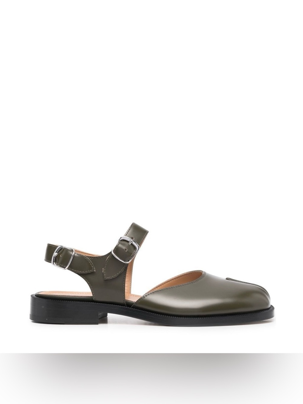 Olive Green Tabi Leather Mary Jane Sandals, Size 38 - Picture 3 of 5